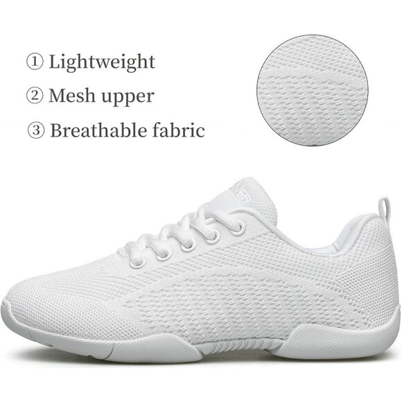 Girls White Cheerleading Shoes Breathable Youth Cheer Competition Sneakers - Picture 2 of 8